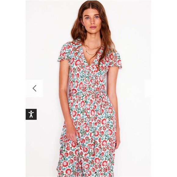 Boden Nicola Floral Print Jersey Tea Dress British Style Ruffle Belt Sz 8P NWT - Picture 9 of 9